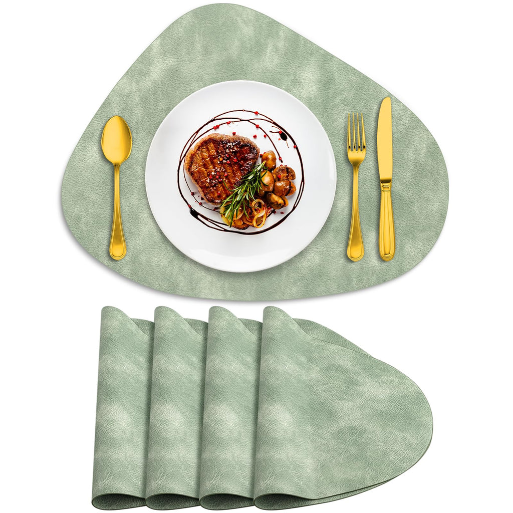 ADRIMER Placemats, Heat Resistant Round Placemats Set of 4 Washable 13 x 17 Inch, Waterproof Table Mats for Kitchen, Dining Room Table Christmas Decor, Turmeric Brown+Camel+Green+Blue