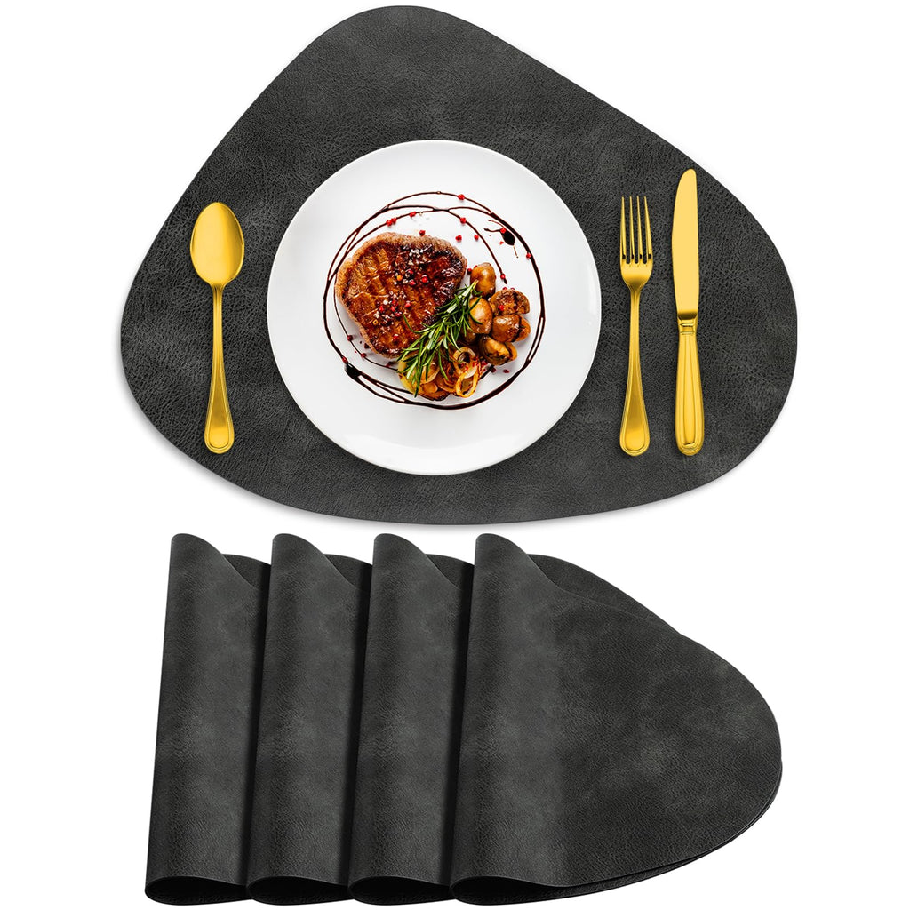 ADRIMER Placemats, Heat Resistant Round Placemats Set of 4 Washable 13 x 17 Inch, Waterproof Table Mats for Kitchen, Dining Room Table Christmas Decor, Turmeric Brown+Camel+Green+Blue