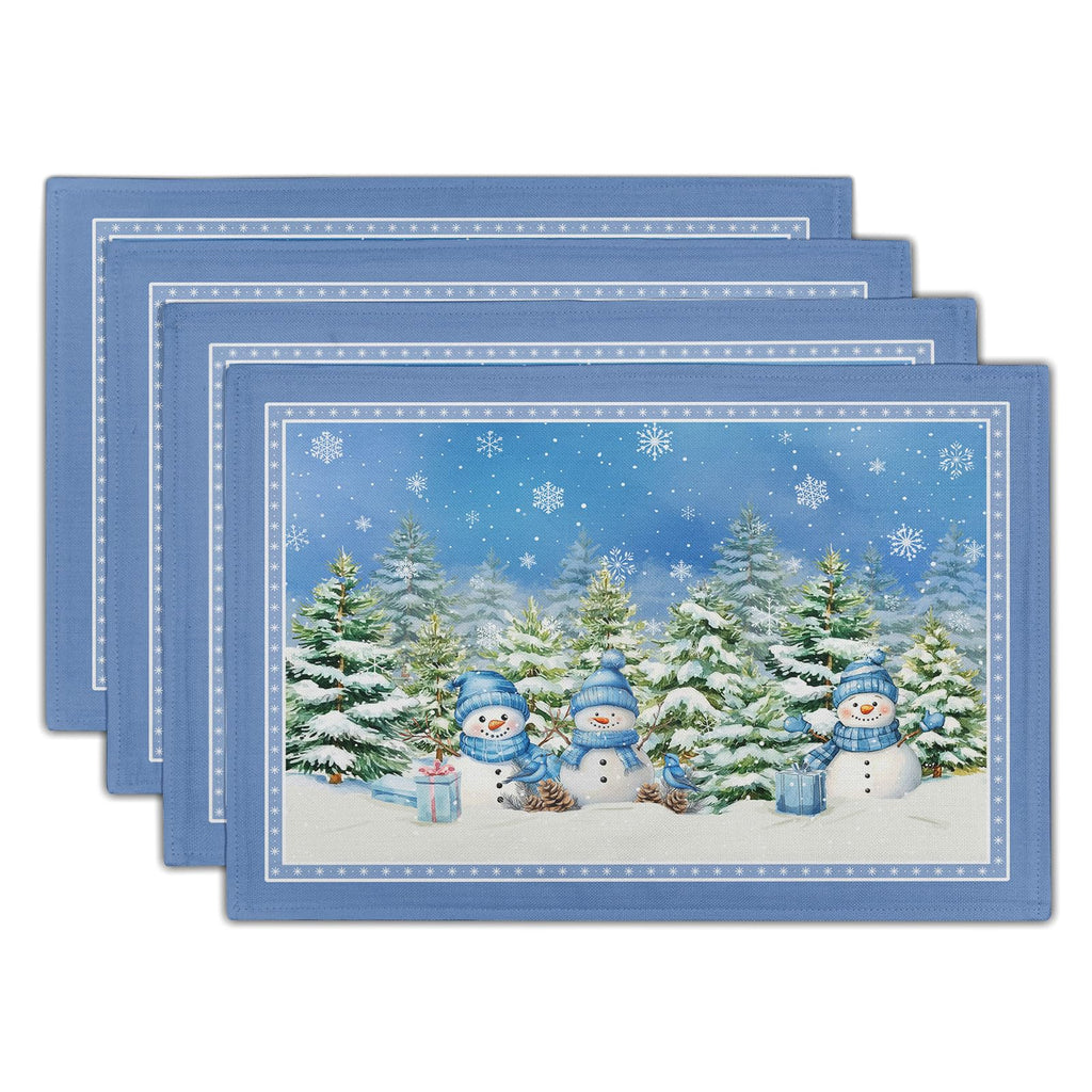 Blue Floral Branches Placemats Set of 4 ，12 x 18 Inch Chinoiserie Table Mats Washable Heat Resistant Linen Fabric Rectangle Place Mat for Indoor Outdoor Kitchen Dining Home Decor