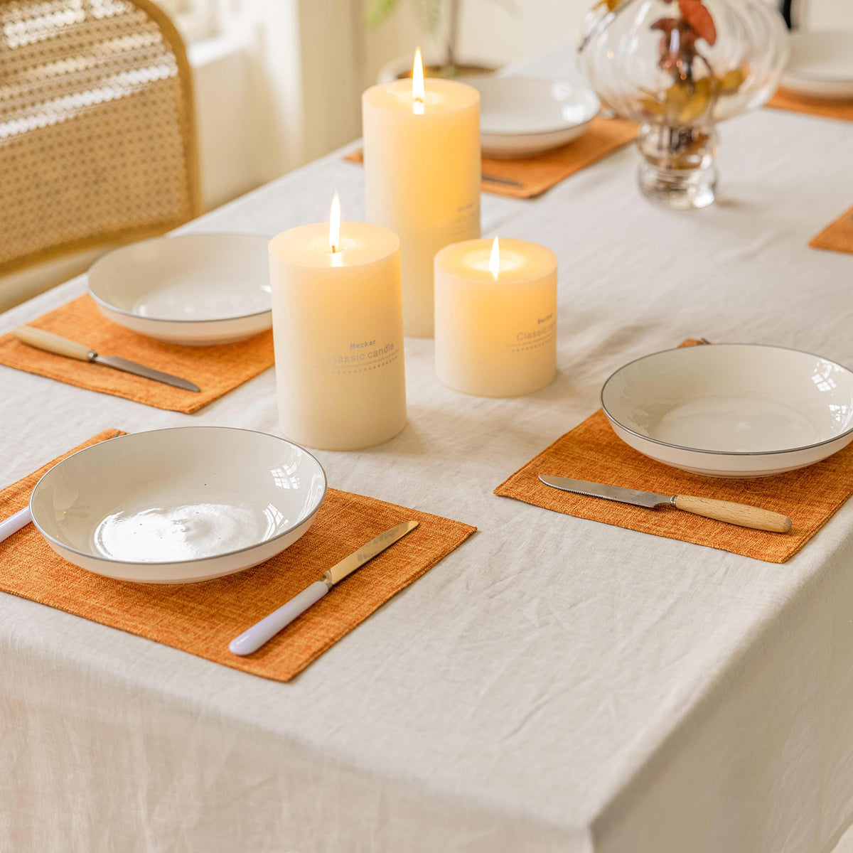 Home Brilliant Linen Placemats Set of 4 Heat Resistant Dining Table Cloth Place Mats Kitchen Table Mats Placemats Table Decor, Natural Linen