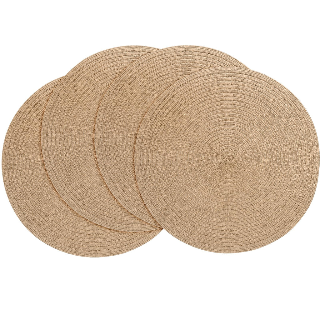 Floroom 15 Inch Round Braided Placemats Set of 4, Washable Heat Resistant Cotton Polyester Circle Place Mats for Kitchen Dining Table - Black