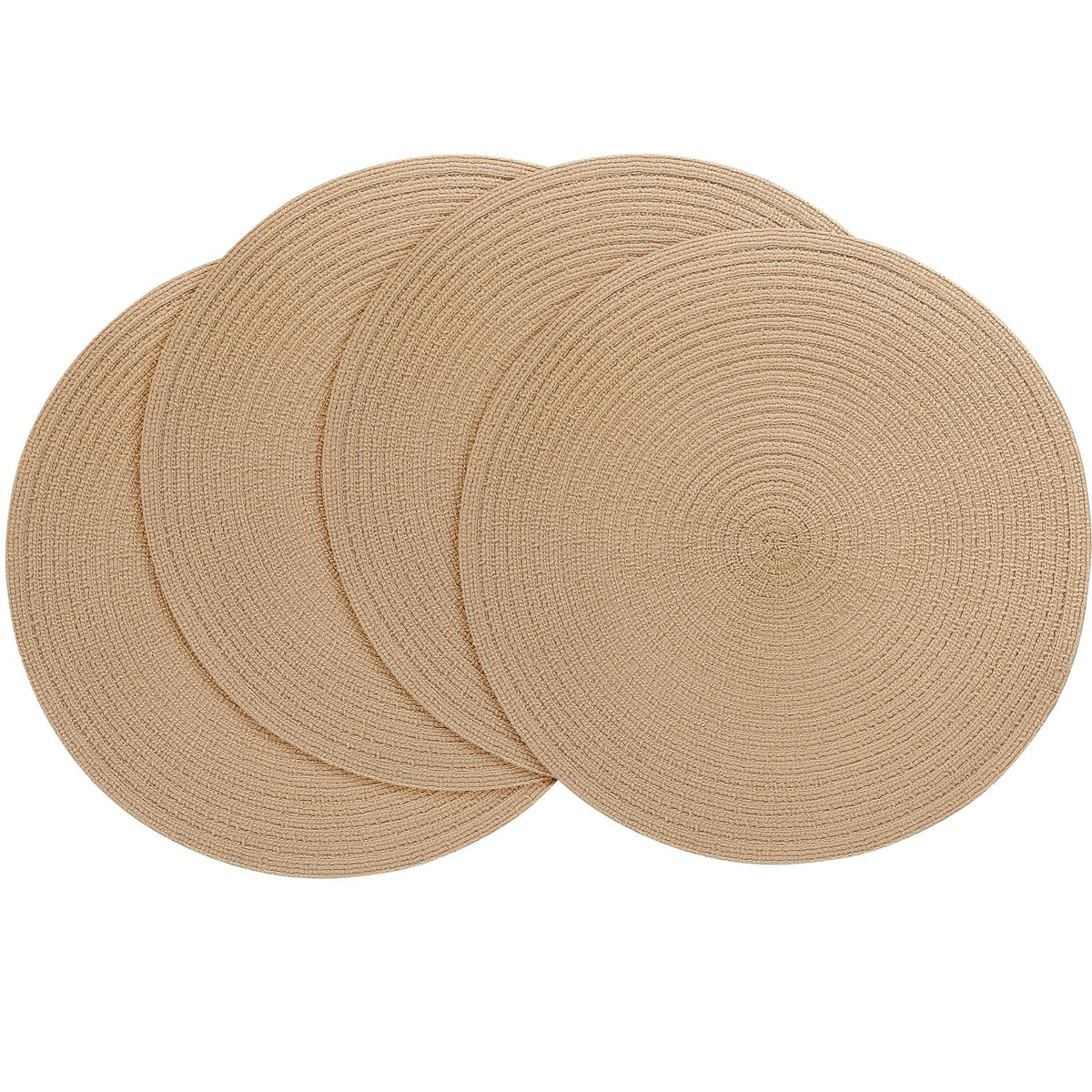 Floroom 15 Inch Round Braided Placemats Set of 4, Washable Heat Resistant Cotton Polyester Circle Place Mats for Kitchen Dining Table - Black