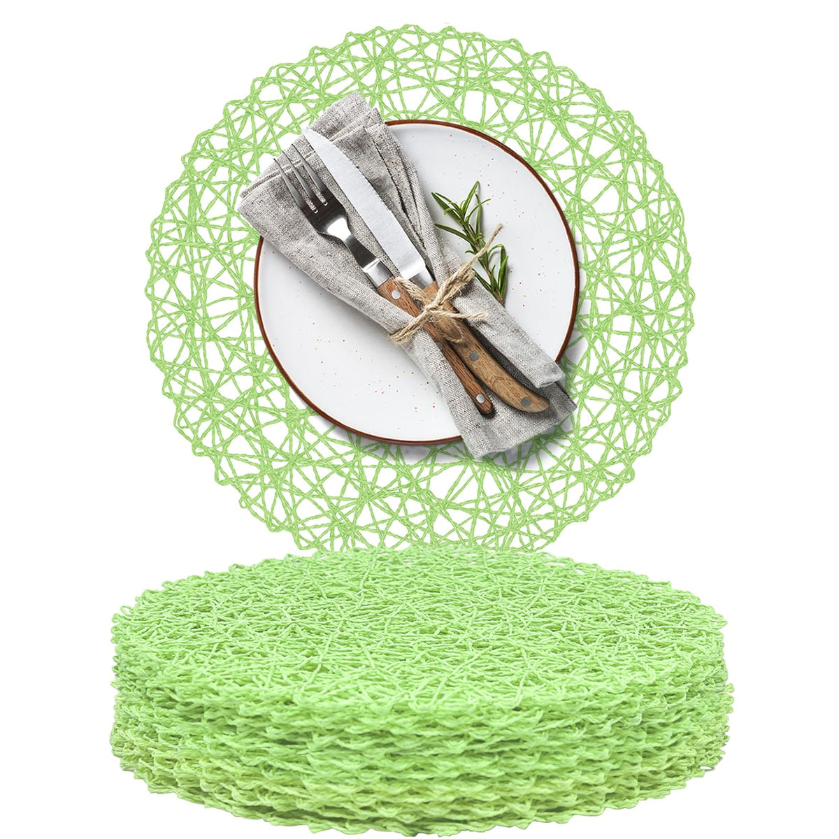 AHHFSMEI Paper Braided Round Placemats Set of 12 Natural Non-Slip Heat Resistant Table Mats for Dining Tables Woven Indoor & Outdoor Place mats(Brown,12)