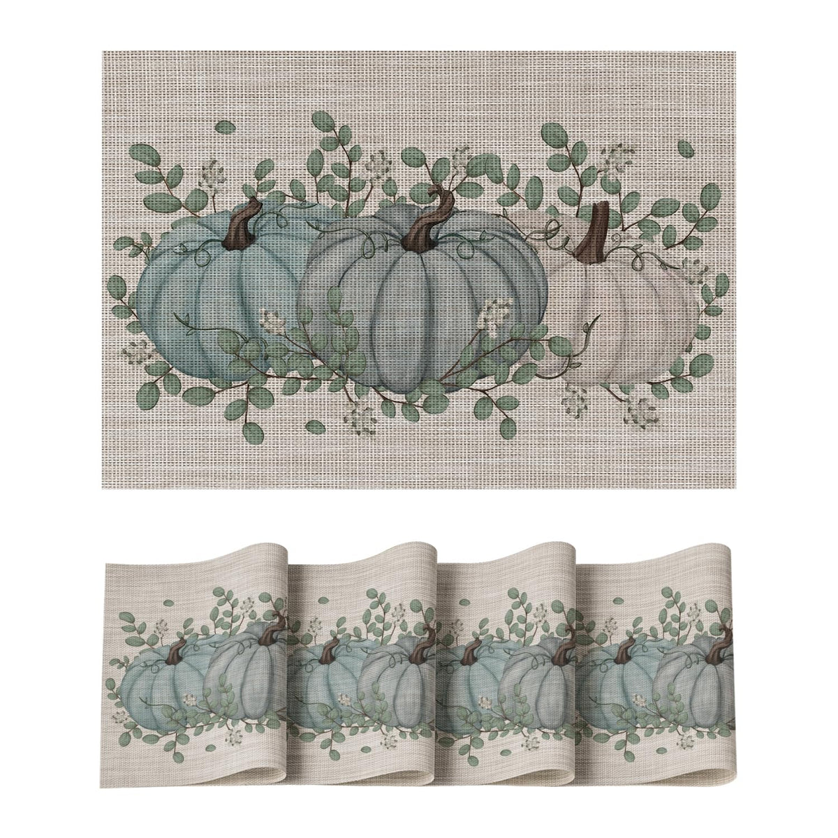 Artoid Mode Pumpkins Leaves Fall Vinyl Placemats Set of 4, Wipeable Colorful Printing PVC Place Mats for Party Kitchen Dining Decor, Beige
