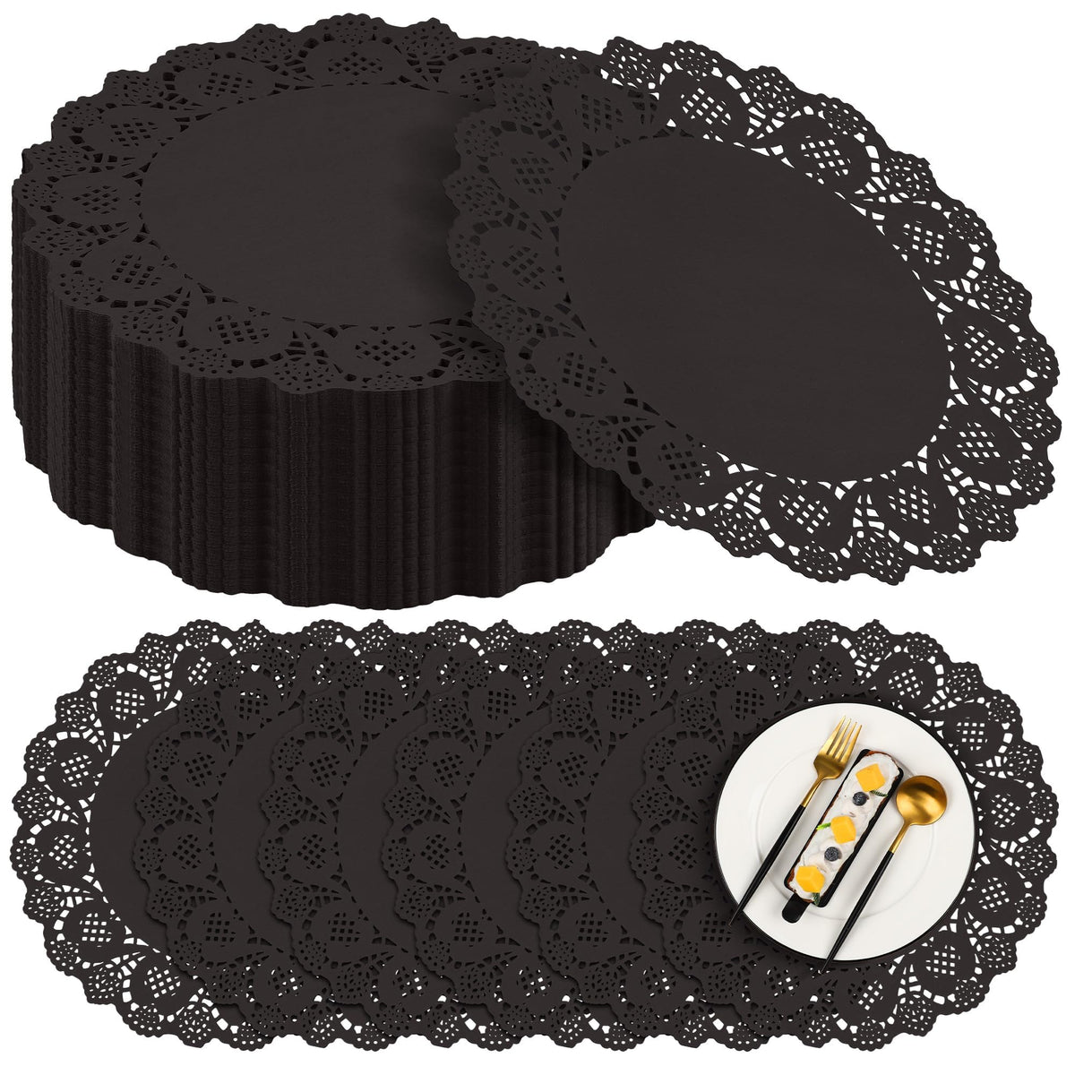 MCEAST 100 Pack Round Brown Kraft Paper Doilies 13.5 Inches Lace Paper Place Mats Rustic Scallop Doily Disposable Table Pads for Food Cakes Crafts Party Weddings Tableware Decor