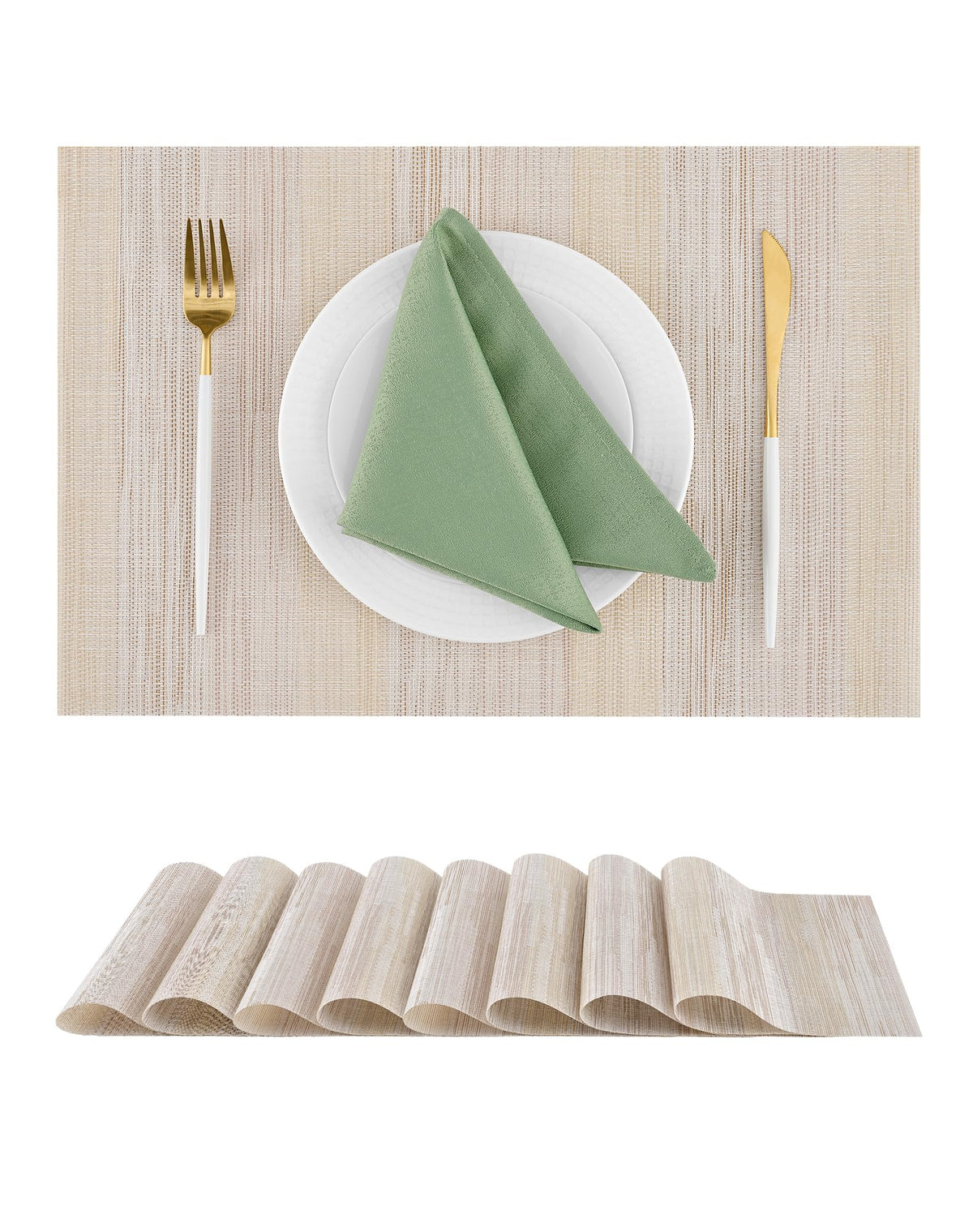 Leetaltree Beige Placemats Set of 4 - Heat-Resistant, Non-Slip Table Mats, Washable Woven Vinyl for Indoor & Outdoor Dining