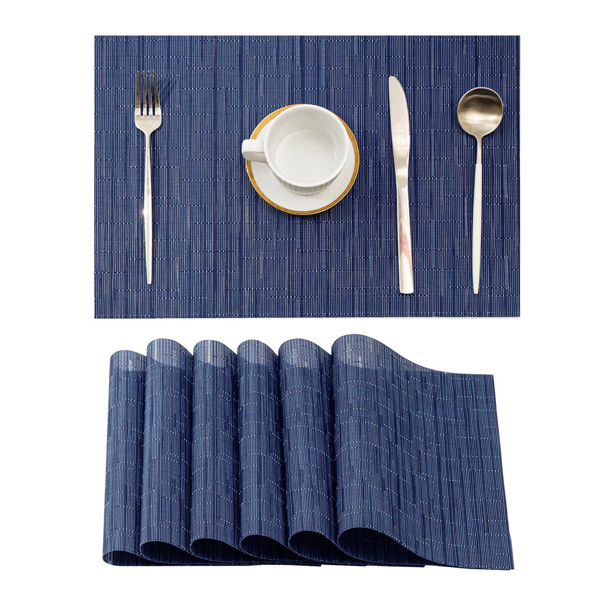 Leetaltree Bean Green Woven Placemats Set of 8 - Heat Resistant Non-Slip Place Mats for Dining Table, Washable Durable PVC Table Mats(Bean Green, 8)