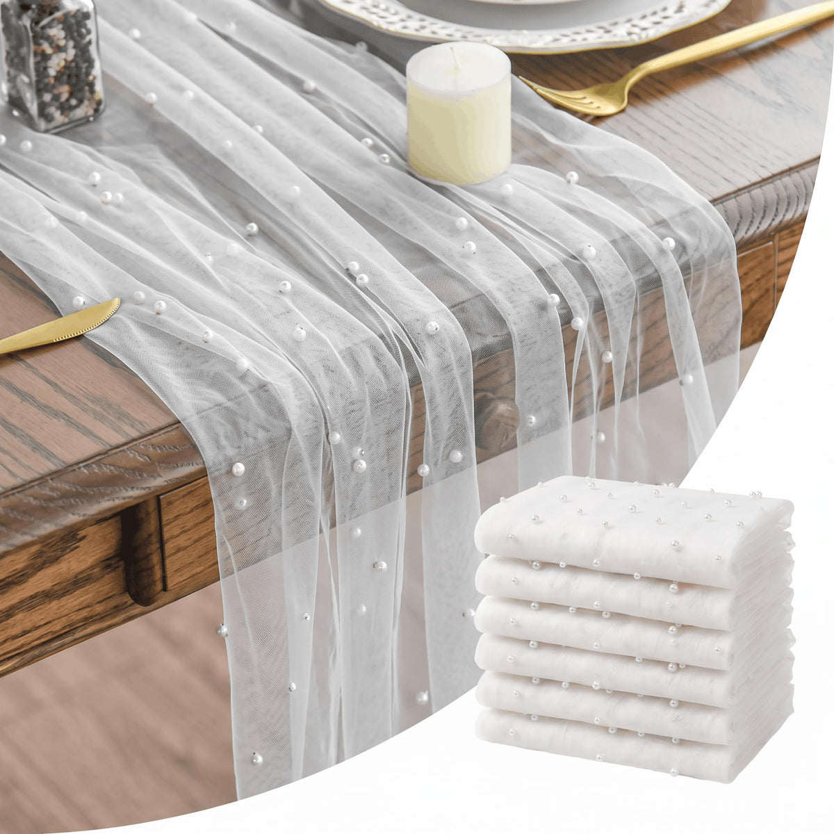 Artoid Mode 6-Pack Pearl Beige Gauze Table Runner 10FT Home Decor