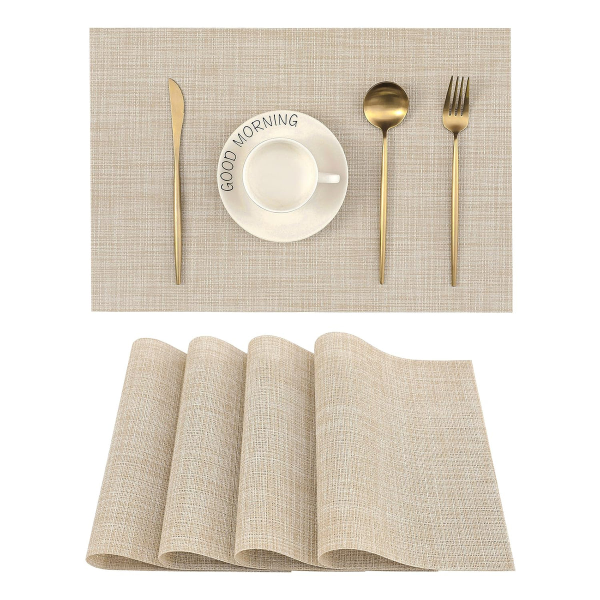 Leetaltree Light Brown Placemats Set of 8 - Heat Resistant Woven Vinyl