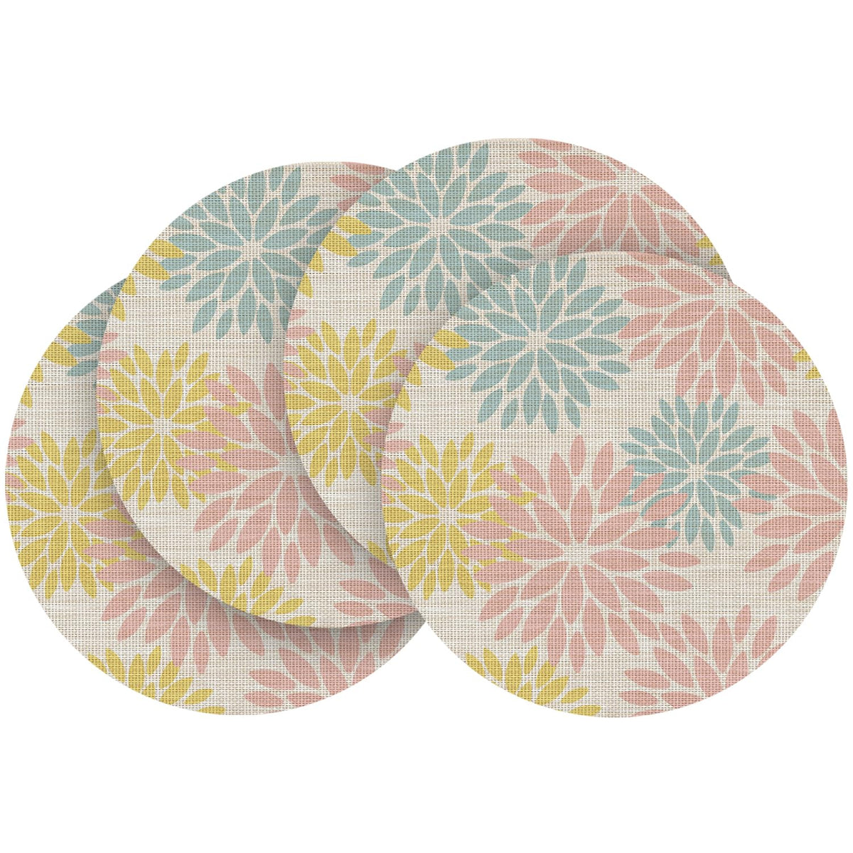 Artoid Mode Floral Vinyl Plistic Placemats Set of 6, Heat Resistant Washable Non-Slip PVC Place Mats for Party Kitchen Dining Decor, Blue Grey