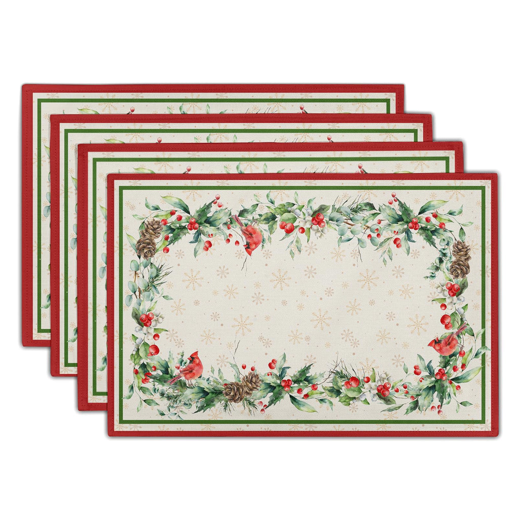 Blue Floral Branches Placemats Set of 4 ，12 x 18 Inch Chinoiserie Table Mats Washable Heat Resistant Linen Fabric Rectangle Place Mat for Indoor Outdoor Kitchen Dining Home Decor