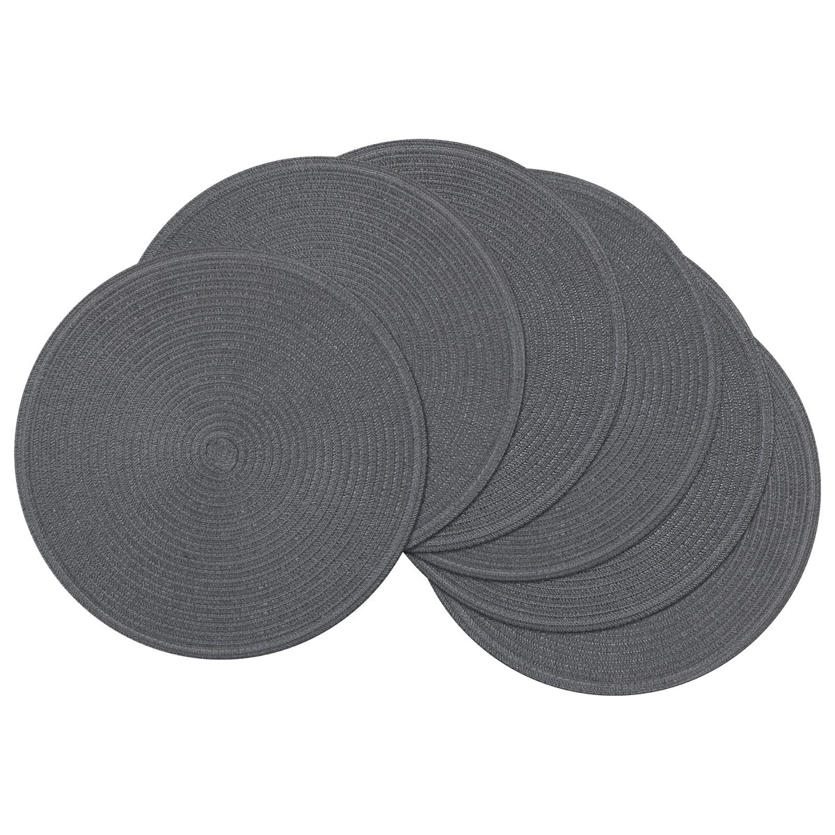 SHACOS 15 inch Round Placemats Set of 6, Cotton Polyester Woven Braided Place Mats, Washable Heat Resistant Circle Table Mats for Dining Table (Beige, 6)