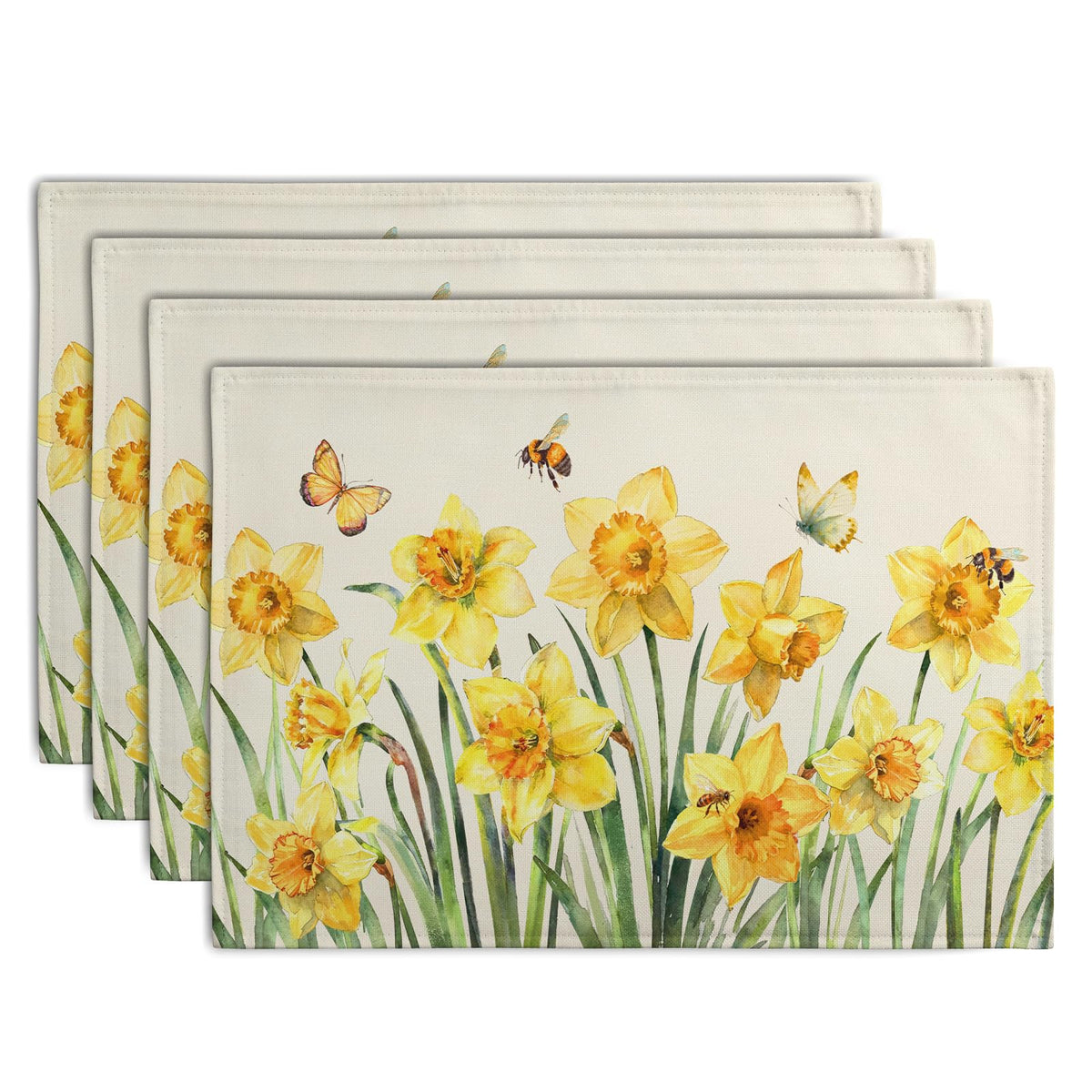 Rustic Daisy Placemats Set of 4 Vintage Flower Vases Wood Grain Linen Table Mats 12x18 Inch Summer Floral Wooden Board Farmhouse Washable Place Mat for Party Kitchen Dining Outdoor Indoor Decor