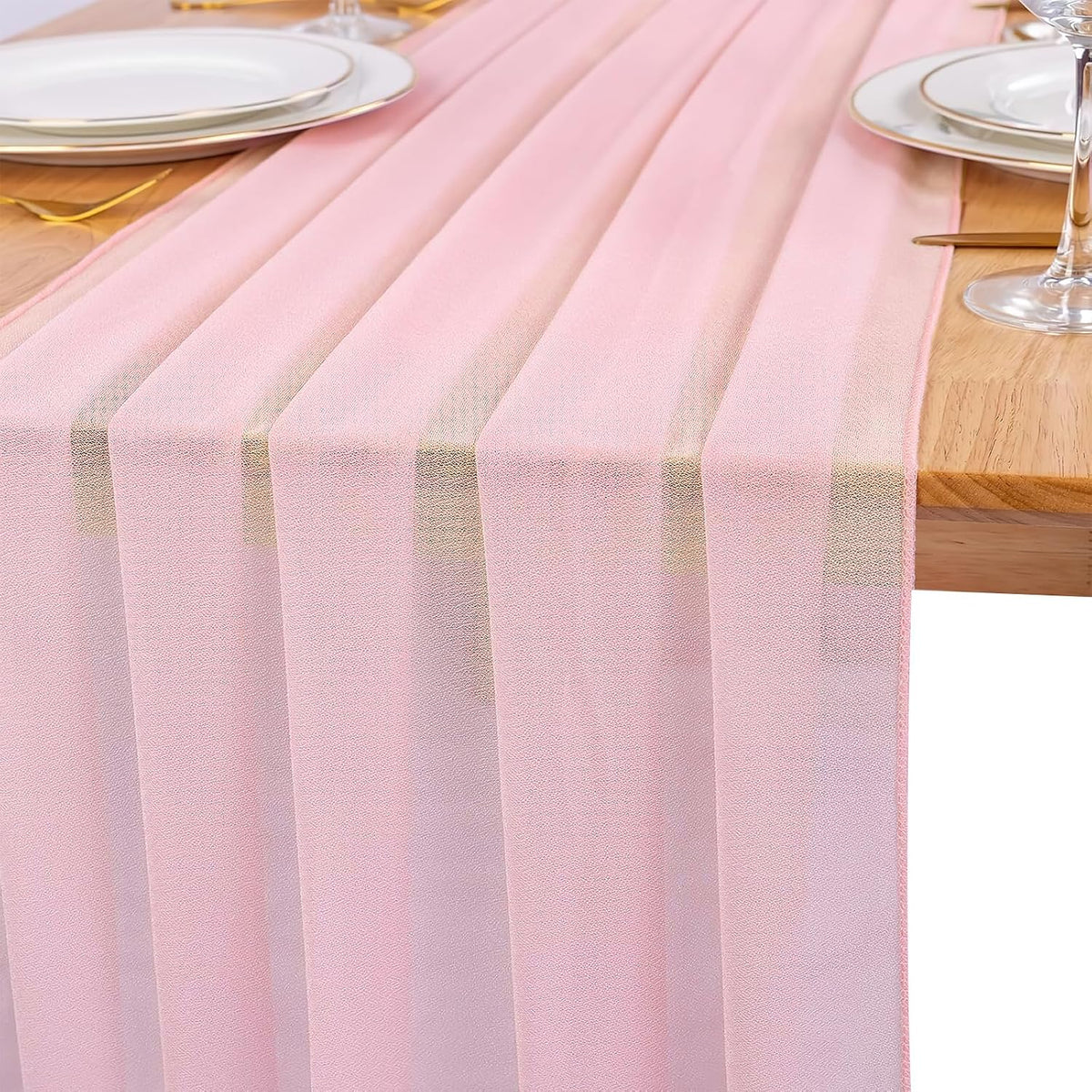12 Pack Baby Pink Table Runner 10ft Romantic Chiffon Table Runner for Wedding Baby Shower and Birthday Party Cake Table Decorations(120 x 12 in)