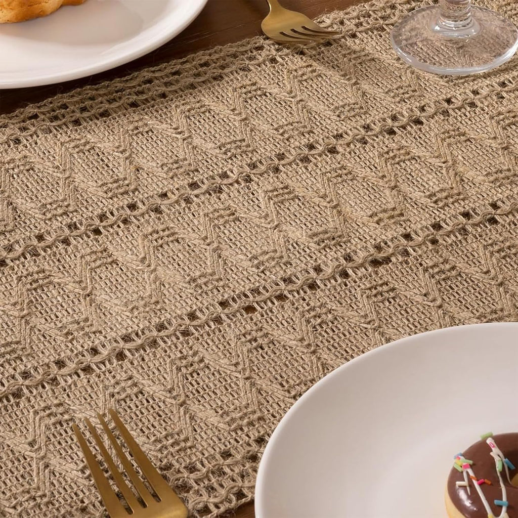 Niviy Burlap Boho Table Runner for Fall Thanksgiving Home Decor 72 Inches