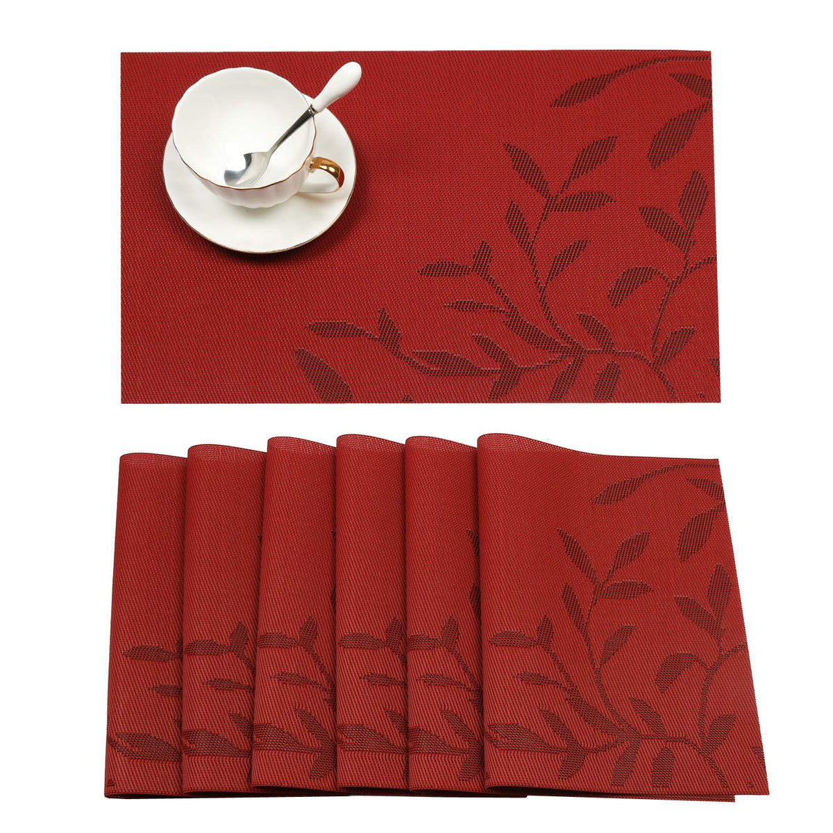 SHACOS Teal Blue Woven Placemats Set of 6 Place Mats for Dining Table