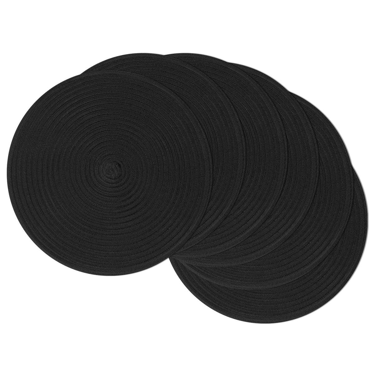 SHACOS 15 inch Round Placemats Set of 6, Cotton Polyester Woven Braided Place Mats, Washable Heat Resistant Circle Table Mats for Dining Table (Beige, 6)