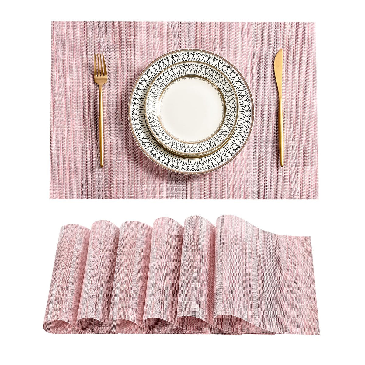 Leetaltree Light Brown Placemats Set of 8 - Heat Resistant Woven Vinyl