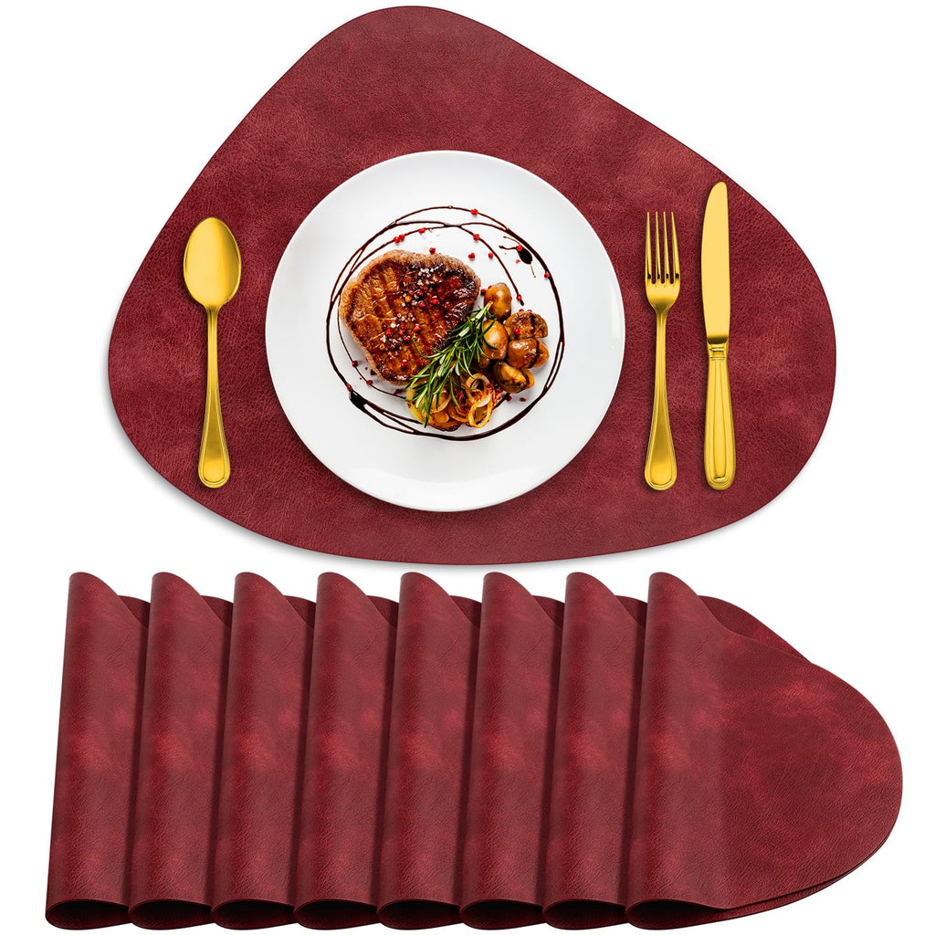 ADRIMER Placemats, Heat Resistant Round Placemats Set of 4 Washable 13 x 17 Inch, Waterproof Table Mats for Kitchen, Dining Room Table Christmas Decor, Turmeric Brown+Camel+Green+Blue