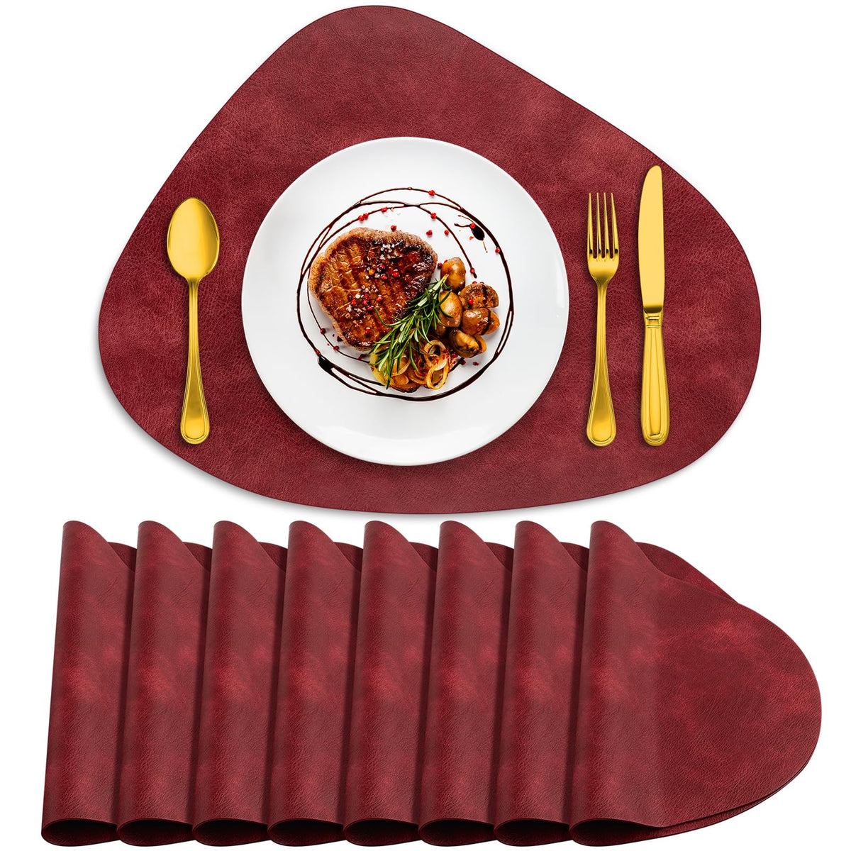 ADRIMER Placemats, Heat Resistant Round Placemats Set of 4 Washable 13 x 17 Inch, Waterproof Table Mats for Kitchen, Dining Room Table Christmas Decor, Turmeric Brown+Camel+Green+Blue