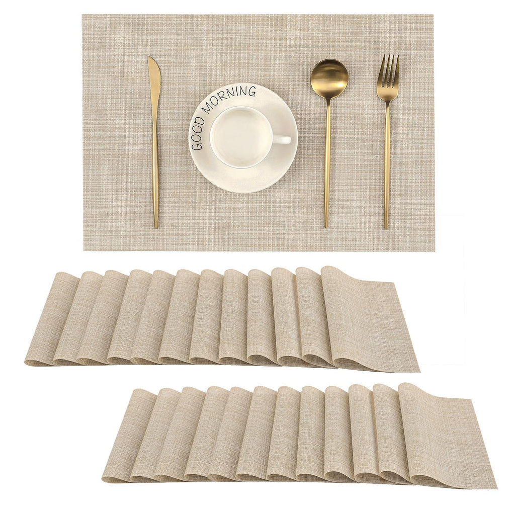 Leetaltree Light Brown Placemats Set of 8 - Heat Resistant Woven Vinyl