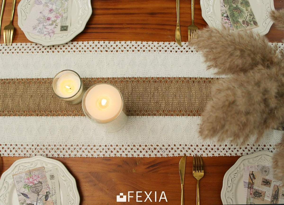 FEXIA Boho Table Runner for Fall Home Decor 12x90 Rustic with Tassels