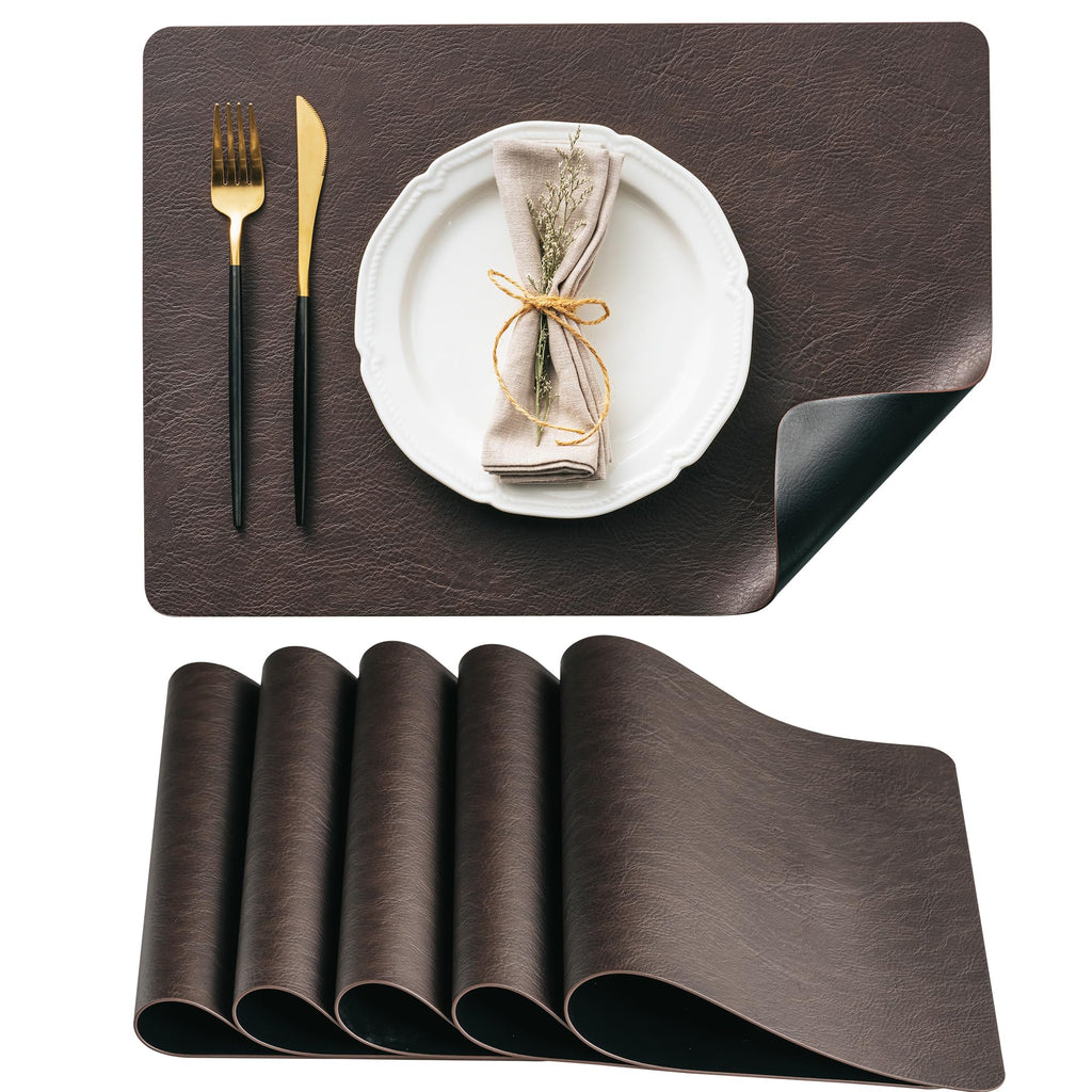 DOLOPL Placemats Set of 8, Reversible Dual-Color Faux Leather Place Mats