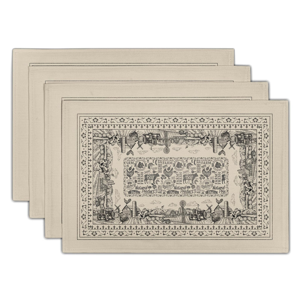 Blue Floral Branches Placemats Set of 4 ，12 x 18 Inch Chinoiserie Table Mats Washable Heat Resistant Linen Fabric Rectangle Place Mat for Indoor Outdoor Kitchen Dining Home Decor