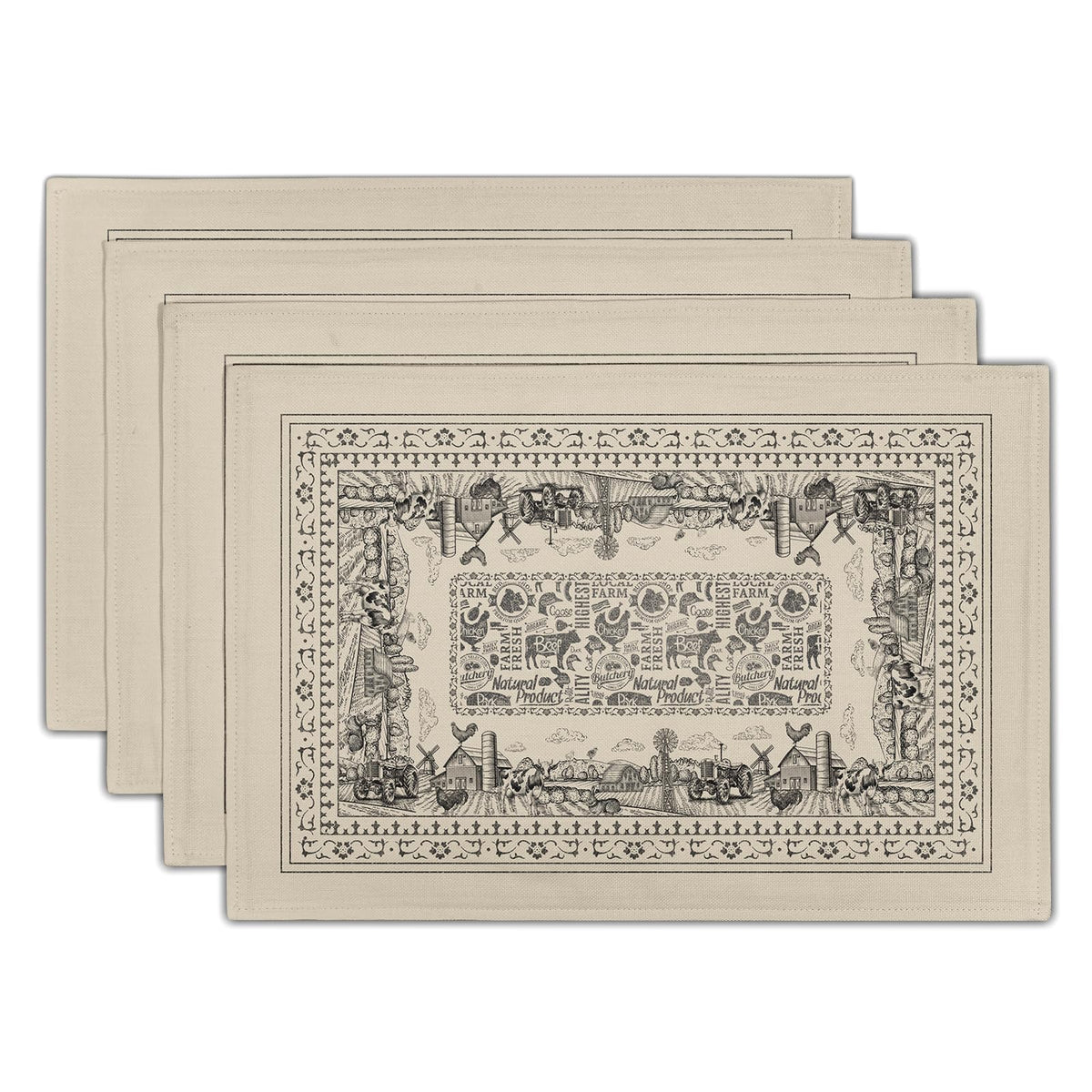 Blue Floral Branches Placemats Set of 4 ，12 x 18 Inch Chinoiserie Table Mats Washable Heat Resistant Linen Fabric Rectangle Place Mat for Indoor Outdoor Kitchen Dining Home Decor