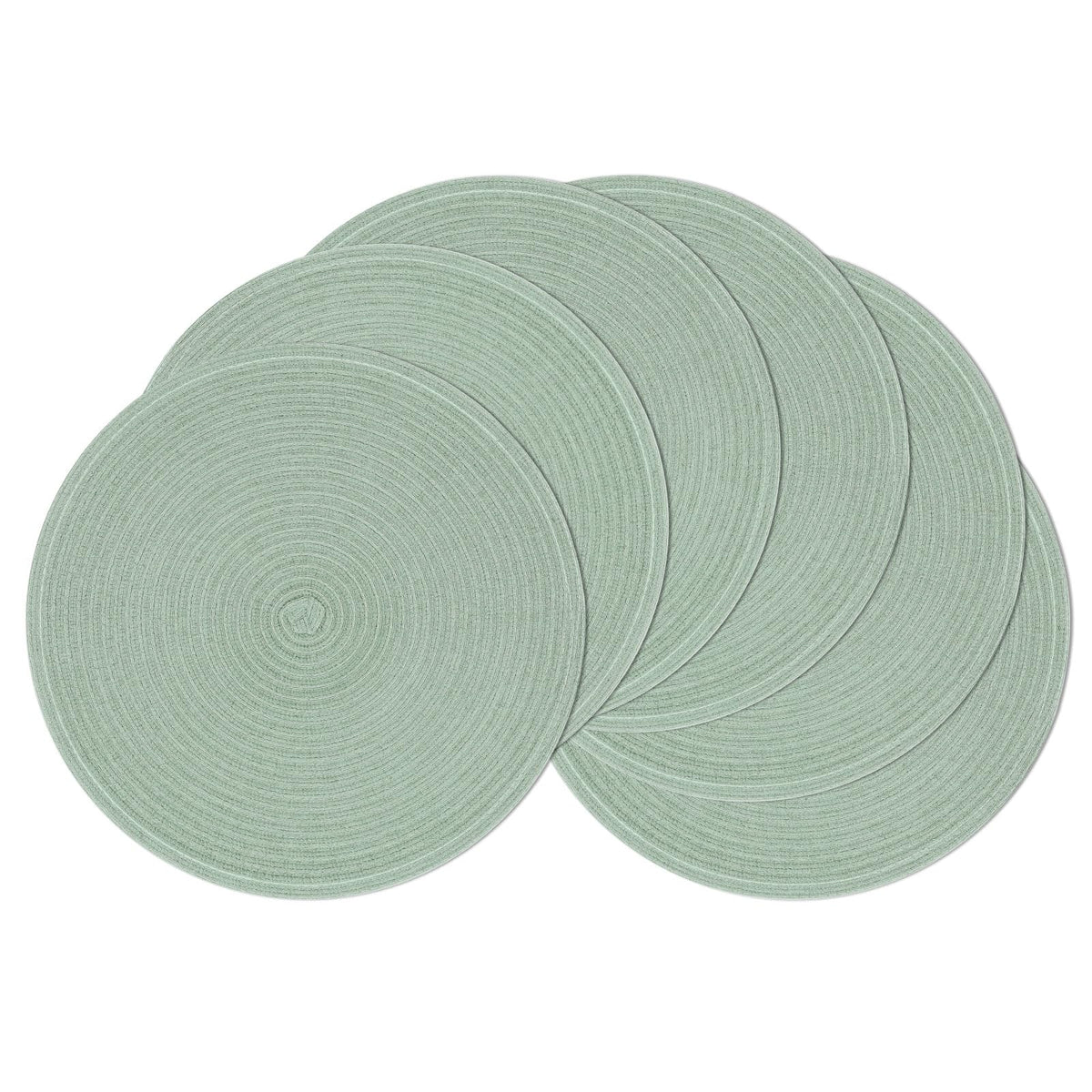 SHACOS 15 inch Round Placemats Set of 6, Cotton Polyester Woven Braided Place Mats, Washable Heat Resistant Circle Table Mats for Dining Table (Beige, 6)
