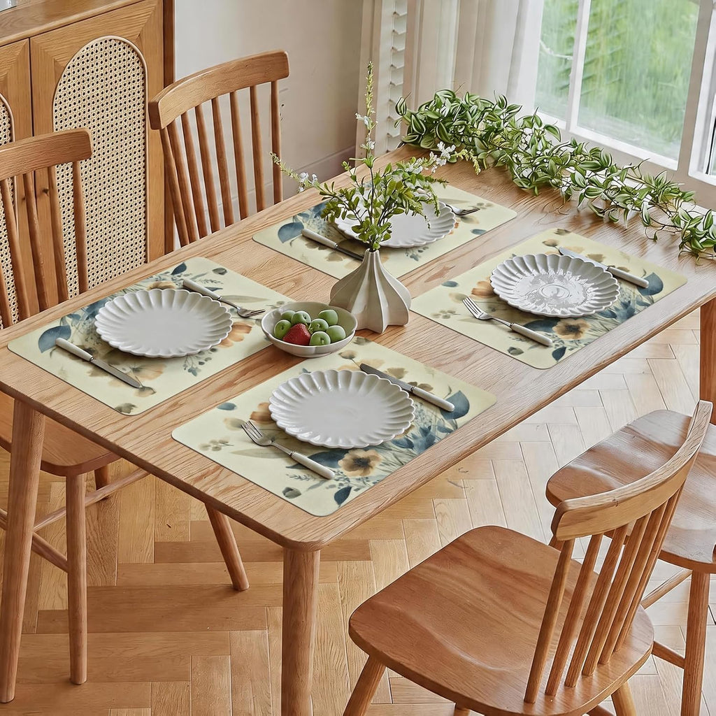 Vinyl Placemats Set of 4-12x17 Inch - Heat Resistant Washable Place Mats Waterproof Non-Slip Wipeable Table Mats for Dining Table Decor, Spring Outdoor Plastic Placemat