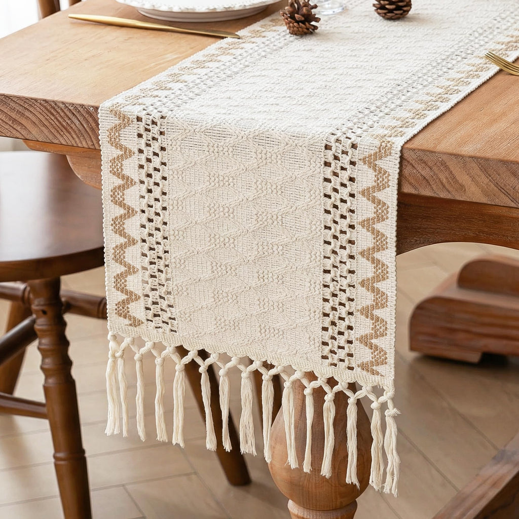FEXIA Boho Table Runner Fall Burlap Brown Coffee Table Decor 12x72 Inch