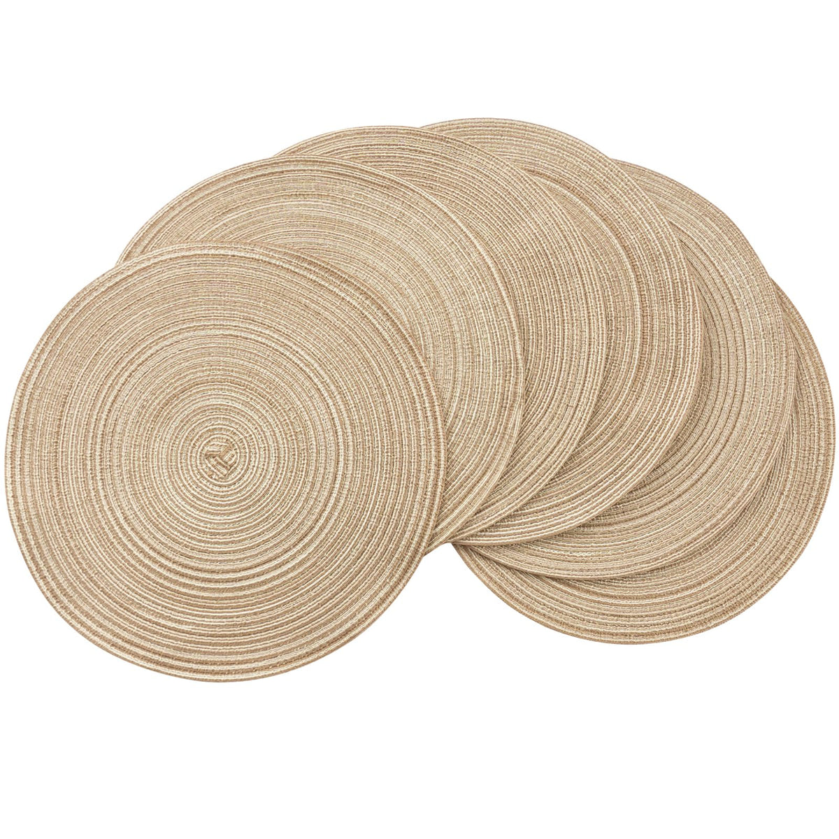 Floroom 15 Inch Round Braided Placemats Set of 4, Washable Heat Resistant Cotton Polyester Circle Place Mats for Kitchen Dining Table - Black