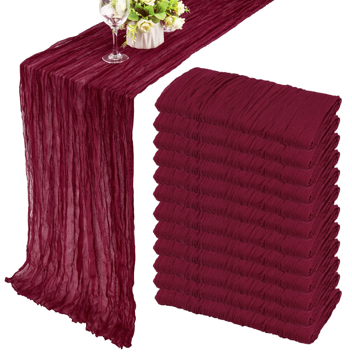 35x72 Inch Sage Green Cheesecloth Table Runner Fall Boho Wedding Decor
