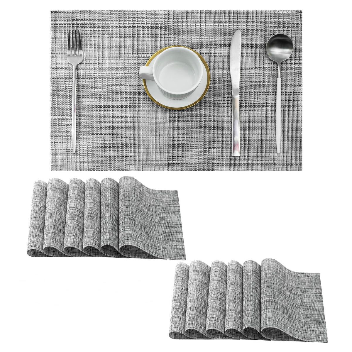 Leetaltree Light Brown Placemats Set of 8 - Heat Resistant Woven Vinyl