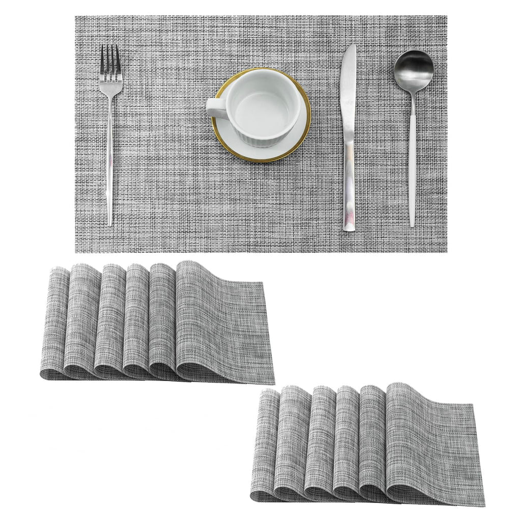 Leetaltree Bean Green Woven Placemats Set of 8 - Heat Resistant Non-Slip Place Mats for Dining Table, Washable Durable PVC Table Mats(Bean Green, 8)