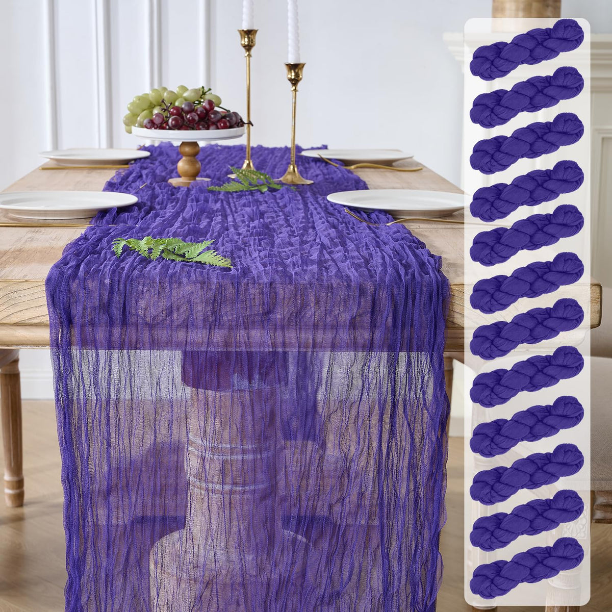 12PC Gold Gauze Table Runner 120 Inch 10FT Dining Wedding Baby Shower Holiday Birthday Sparkly Sheer Tulle Table Décor