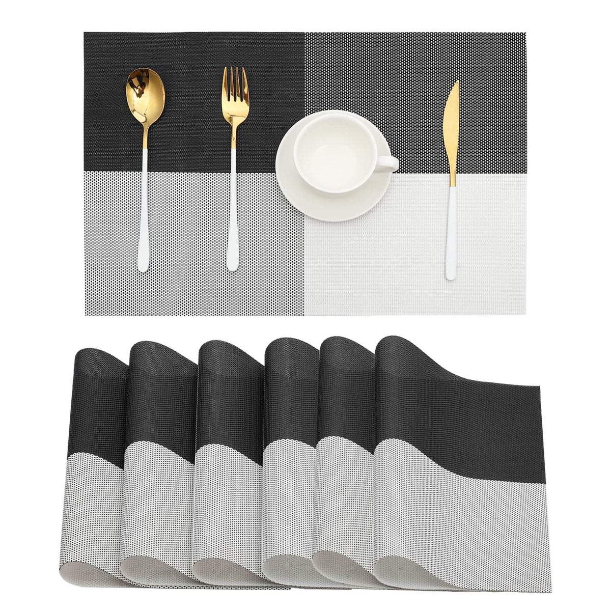 HeloHo Placemats Set of 4,Vinyl Table Place Mats Stain Resistant Foldable Placemats Washable Wipeable Placemat for Kitchen Dining Table Decoration Indoor Outdoor（Blue）
