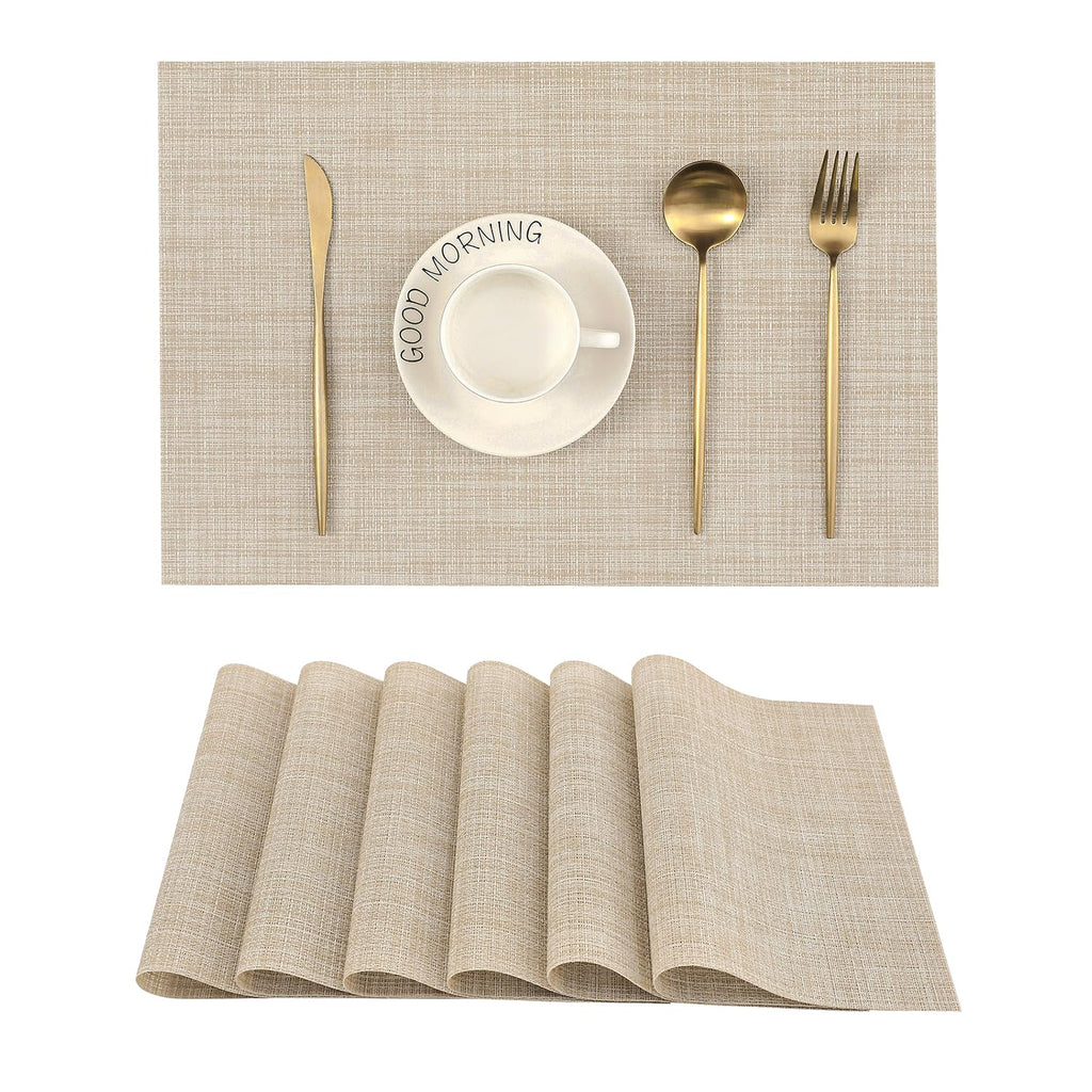 Leetaltree Light Brown Placemats Set of 8 - Heat Resistant Woven Vinyl
