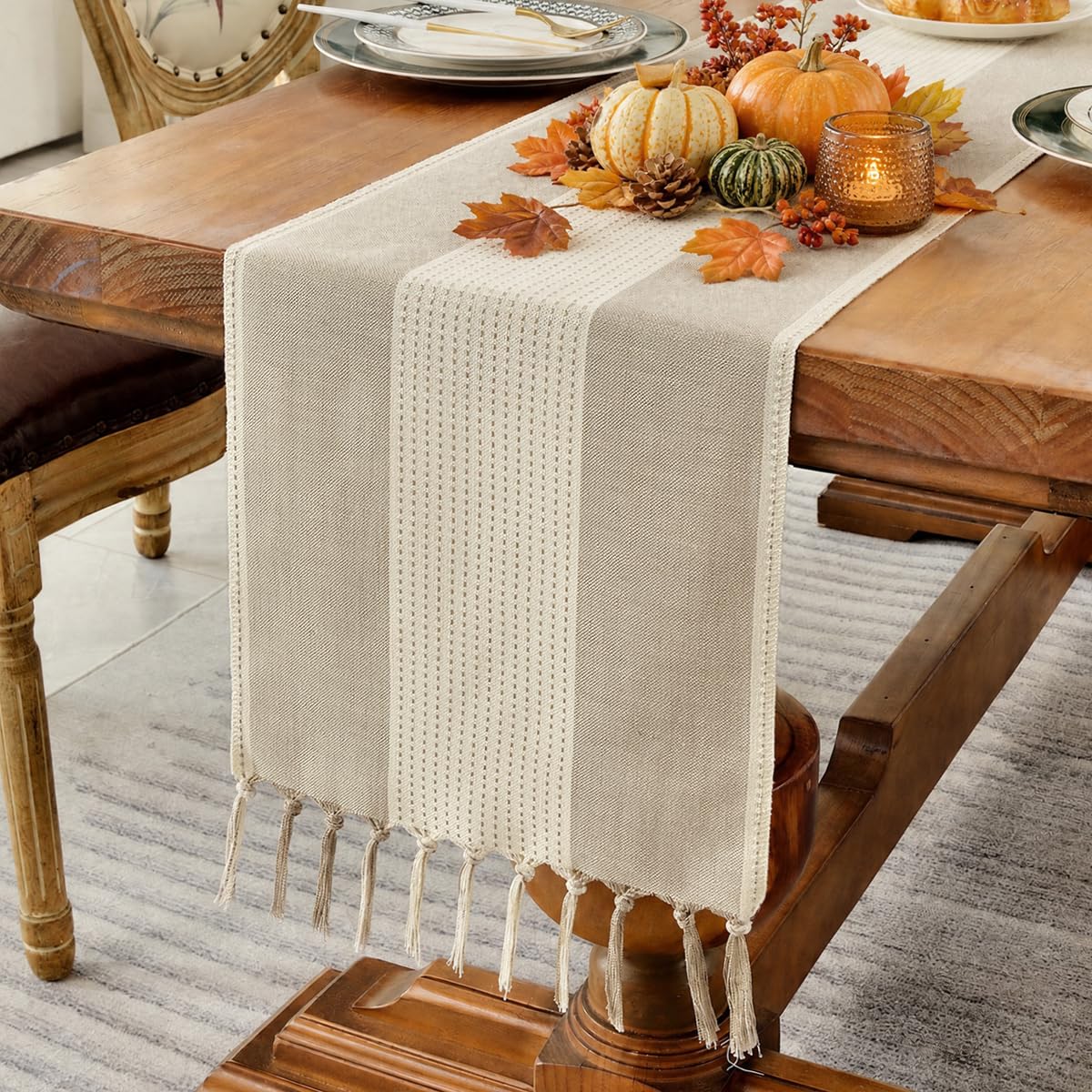 Wracra Linen Placemats, 12 x 18 Inch Set of 4 Placemats, Farmhouse Macrame Place Mats for Kitchen Table and Heat Resistant-Hemstitch Sage Green 4PCS