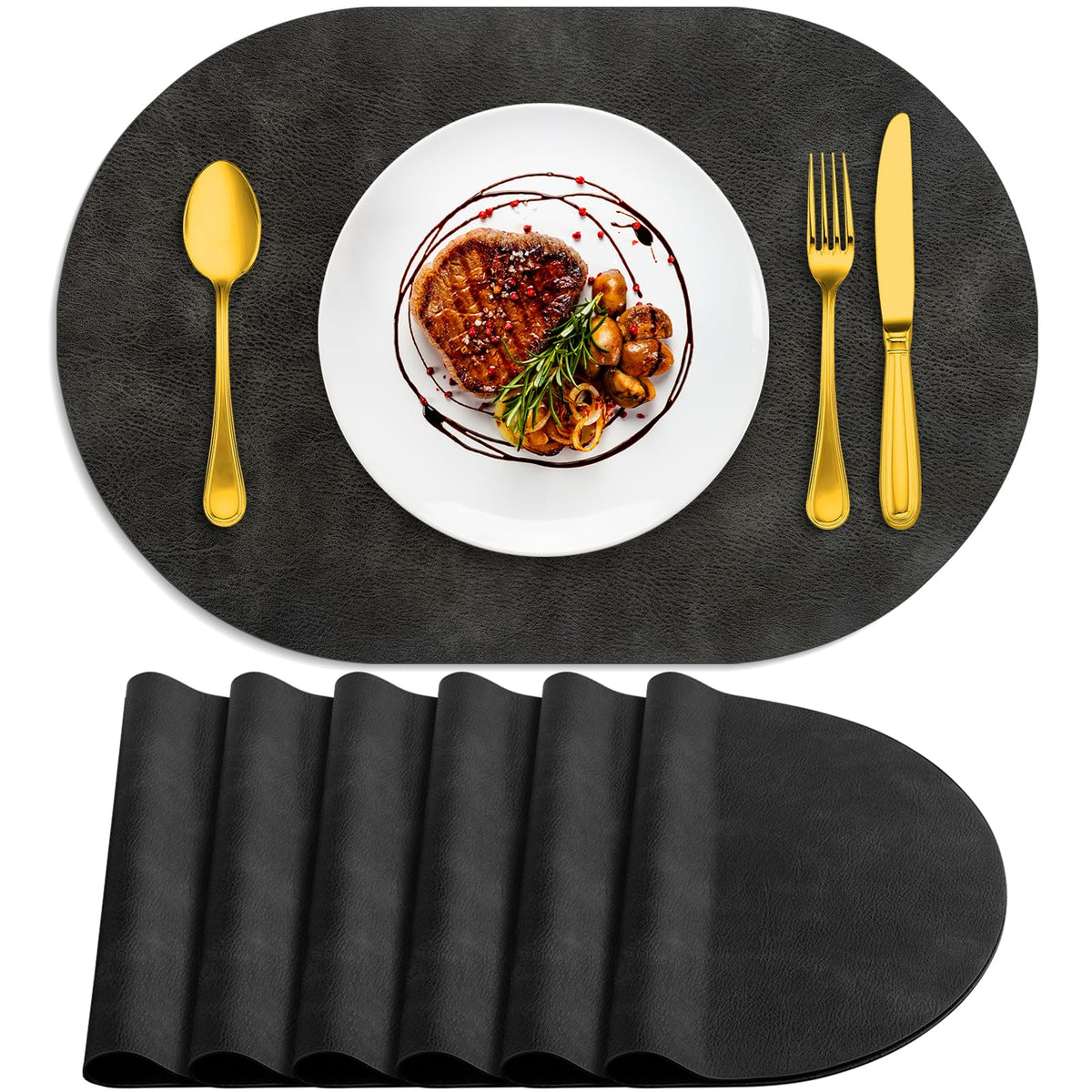 ADRIMER Placemats, Heat Resistant Oval Place Mats Set of 4 Easy to Clean