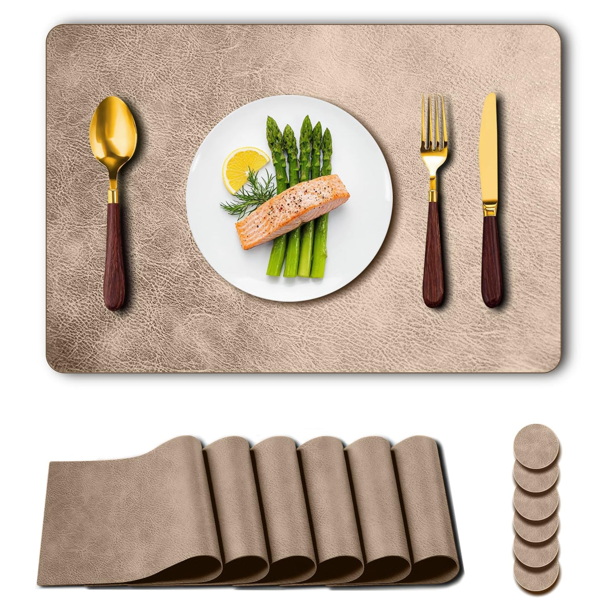 Placemats Set of 6,Waterproof Heat Resistant Faux Leather Place mats