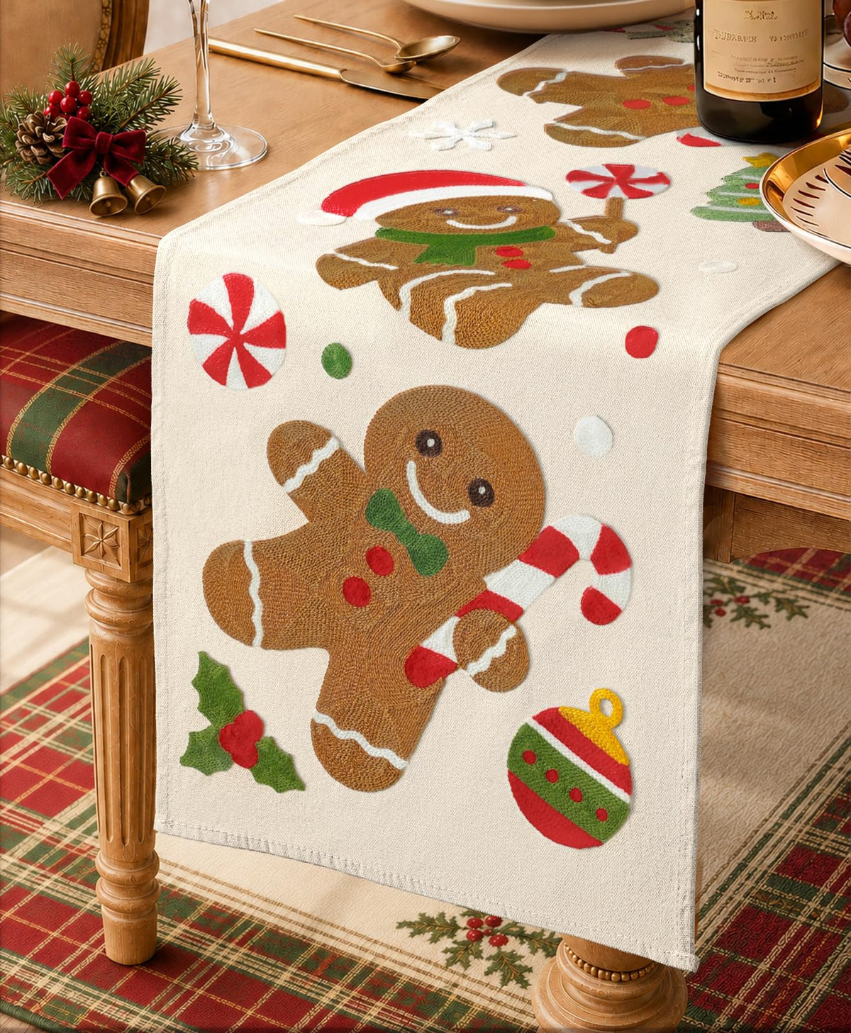 Miss Adola Embroidered Canvas Table Runner 13"x72", Wild Flower