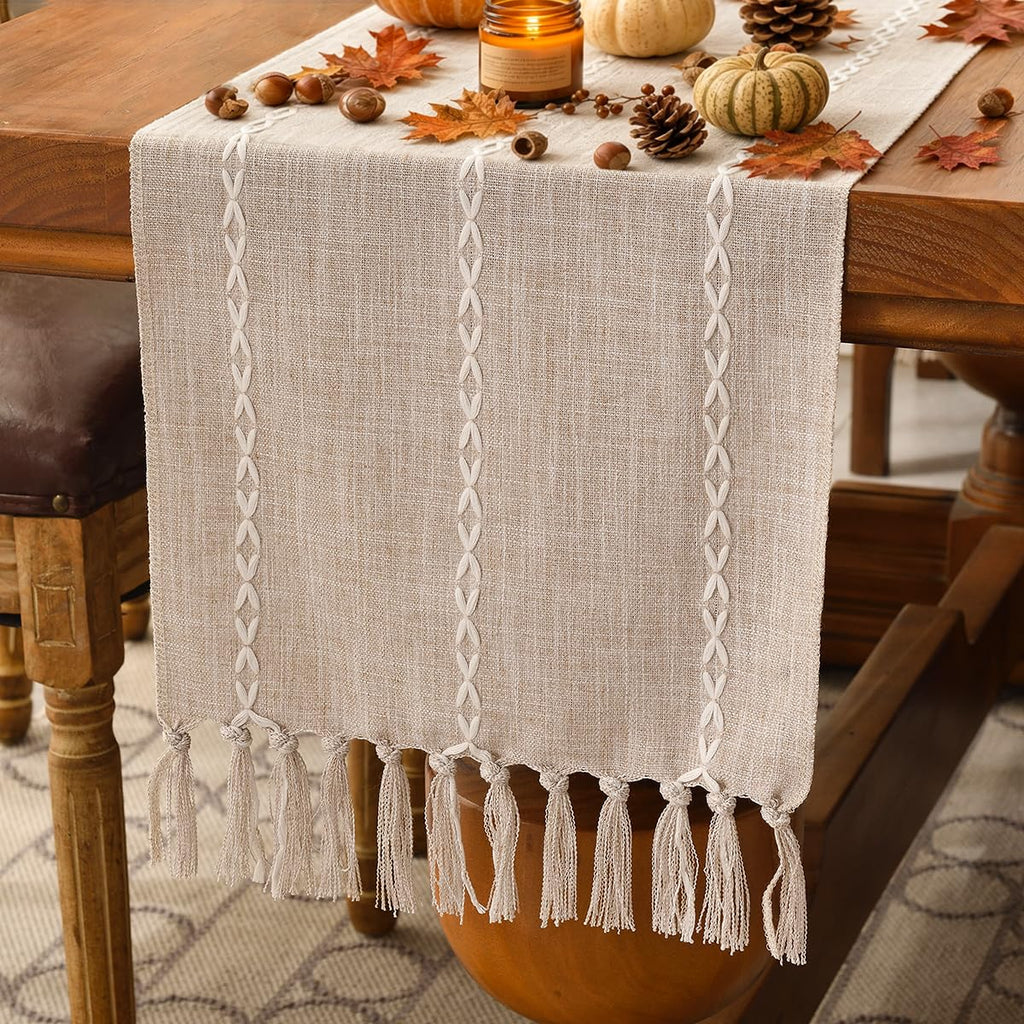 Wracra Rustic Linen Table Runner, White Table Runners 72 inches Long