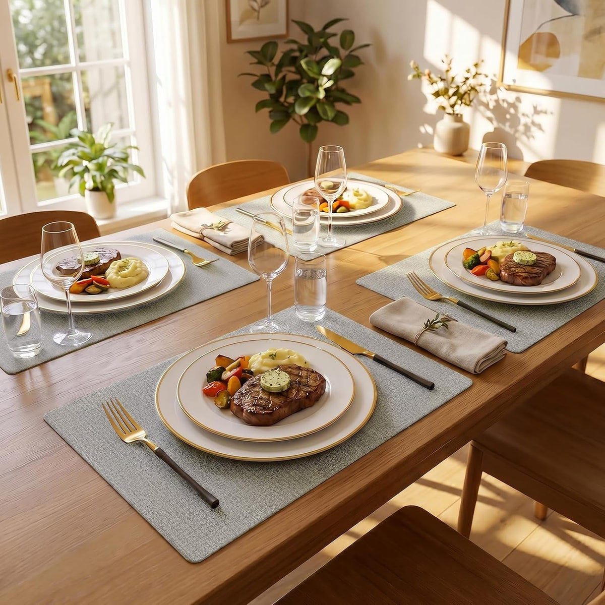 Romanstile Faux Leather Vinyl Placemats Set of 6, Light Grey
