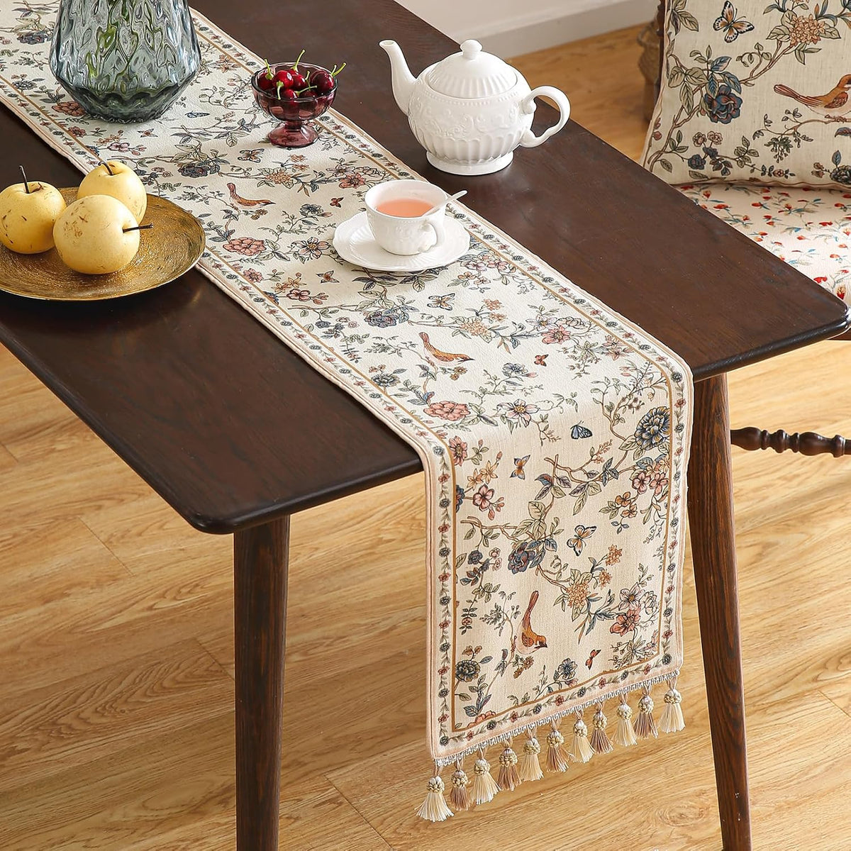 ISAENNE Designer French Linen Table Runner,71"x12"-Cornucopia