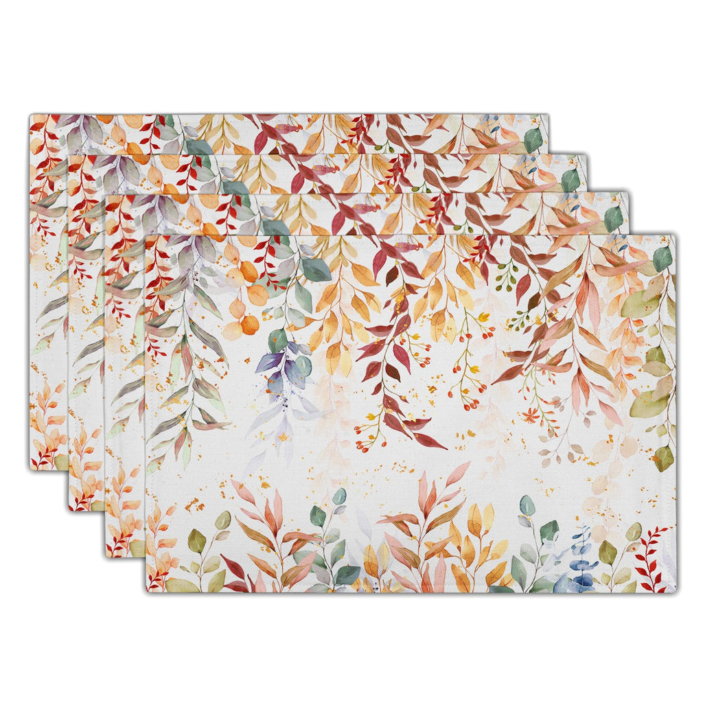 Blue Floral Branches Placemats Set of 4 ，12 x 18 Inch Chinoiserie Table Mats Washable Heat Resistant Linen Fabric Rectangle Place Mat for Indoor Outdoor Kitchen Dining Home Decor