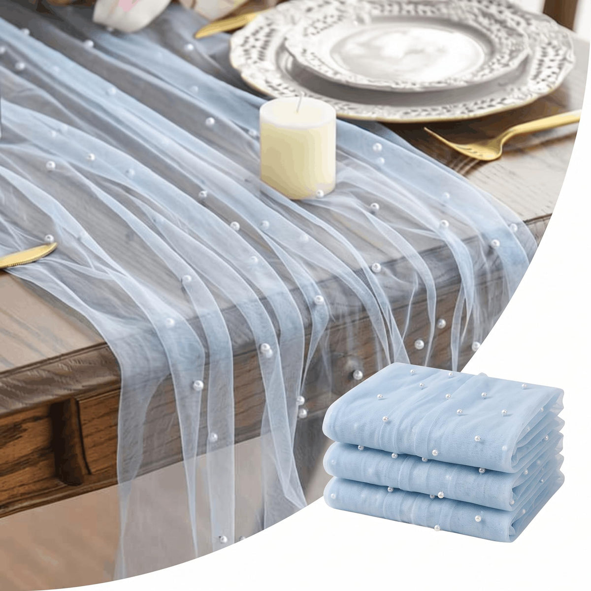 Artoid Mode 6-Pack Pearl Beige Gauze Table Runner 10FT Home Decor