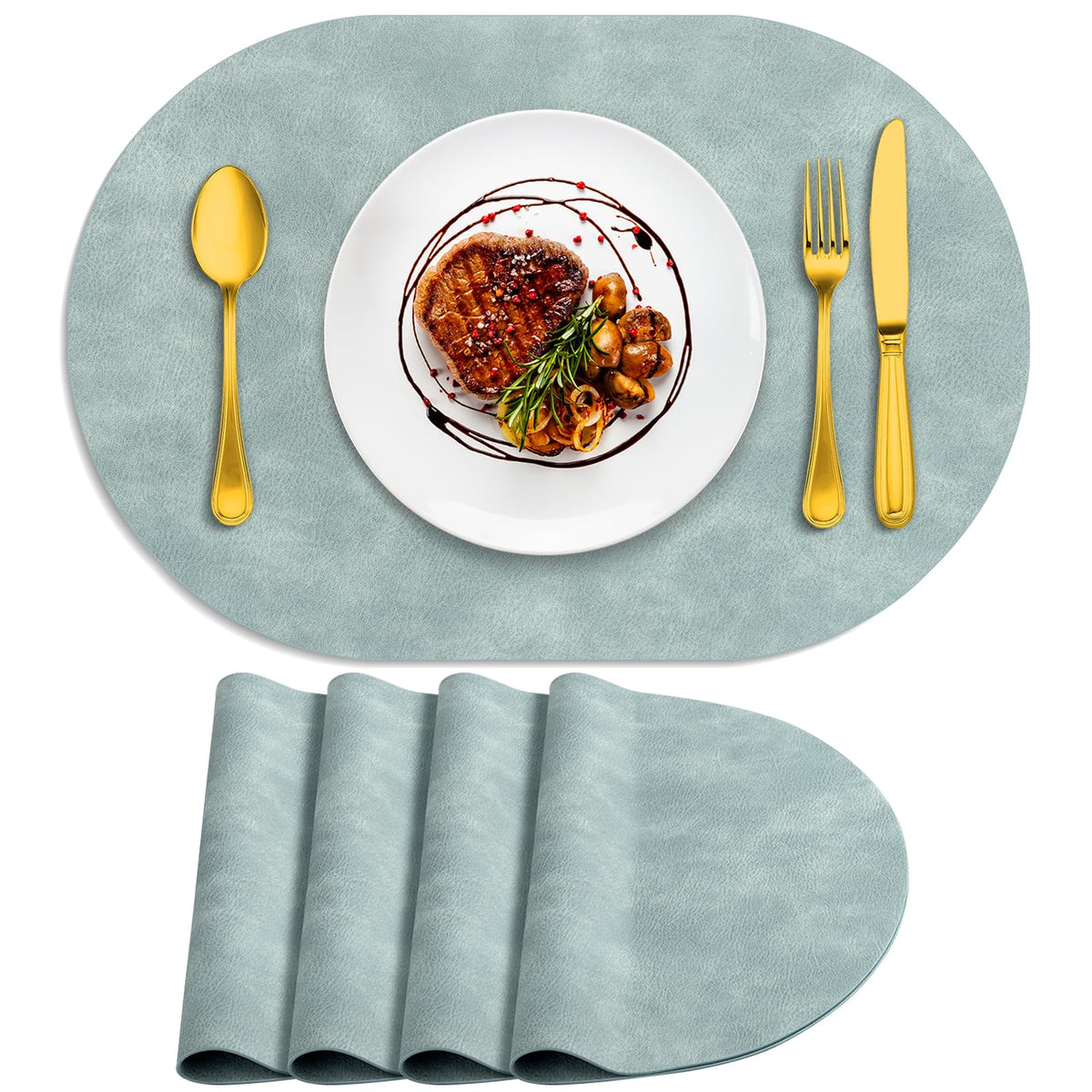 ADRIMER Placemats, Heat Resistant Oval Place Mats Set of 4 Easy to Clean