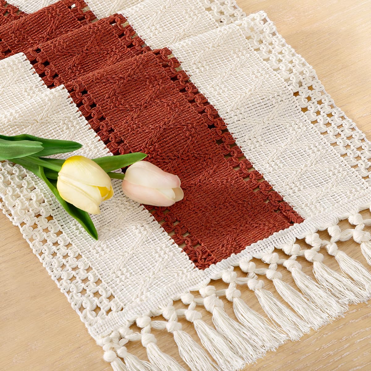 Boho Table Runner Fall Farmhouse Burlap Dining Dresser Scarf Home Decor